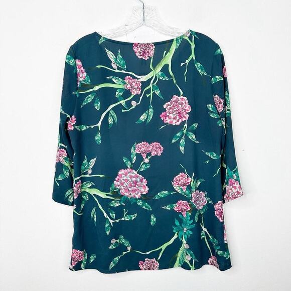 ANTHROPOLOGIE HD IN PARIS Green Eira Pink Floral Print Top Blouse Sz. 8 - Picture 4 of 4